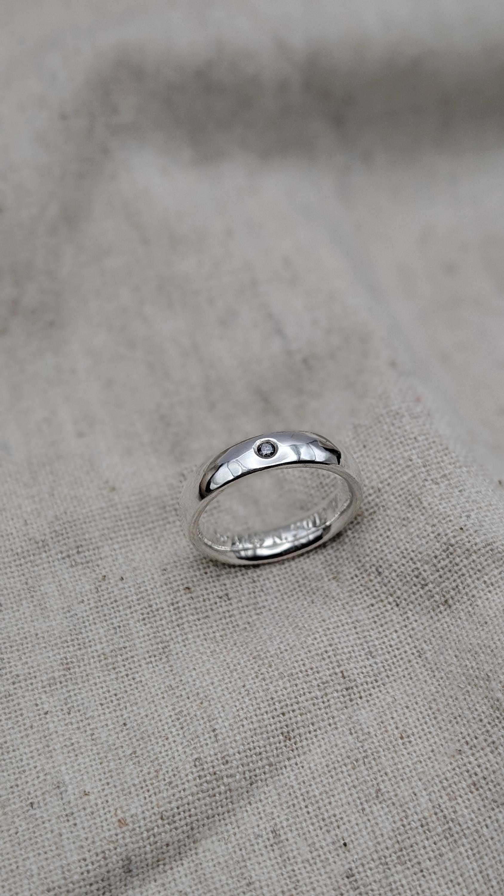 Personalised Salt & Pepper Diamond Sterling Silver Ring ~ alternative wedding band, engagement ring, engraved, chunky band