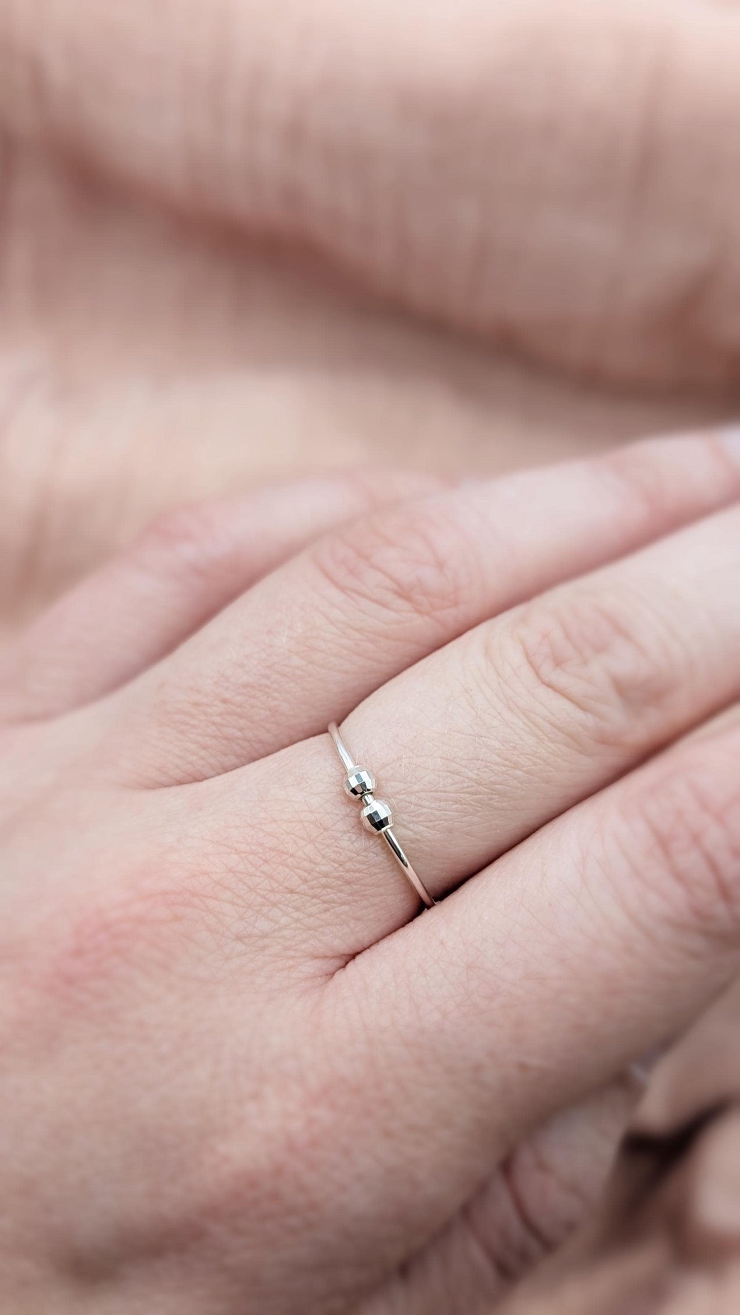 Sterling Silver Disco Beads Fidget Skinny Ring ~ spinner ring, meditation ring, anxiety ring, ADHD