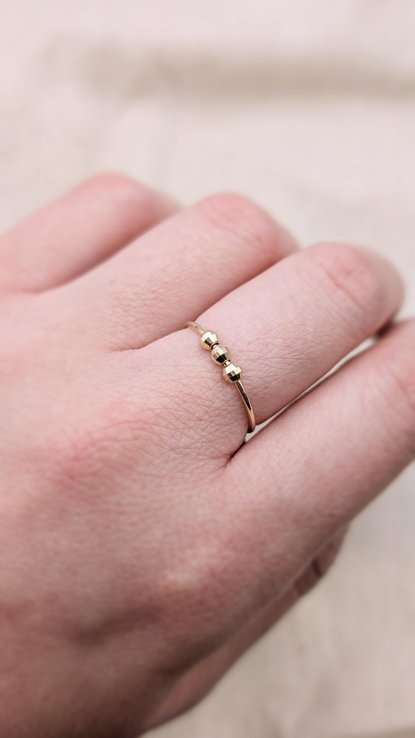 9ct Gold Disco Beads Fidget Skinny Ring ~ recycled gold, spinner ring, meditation ring, anxiety ring, ADHD