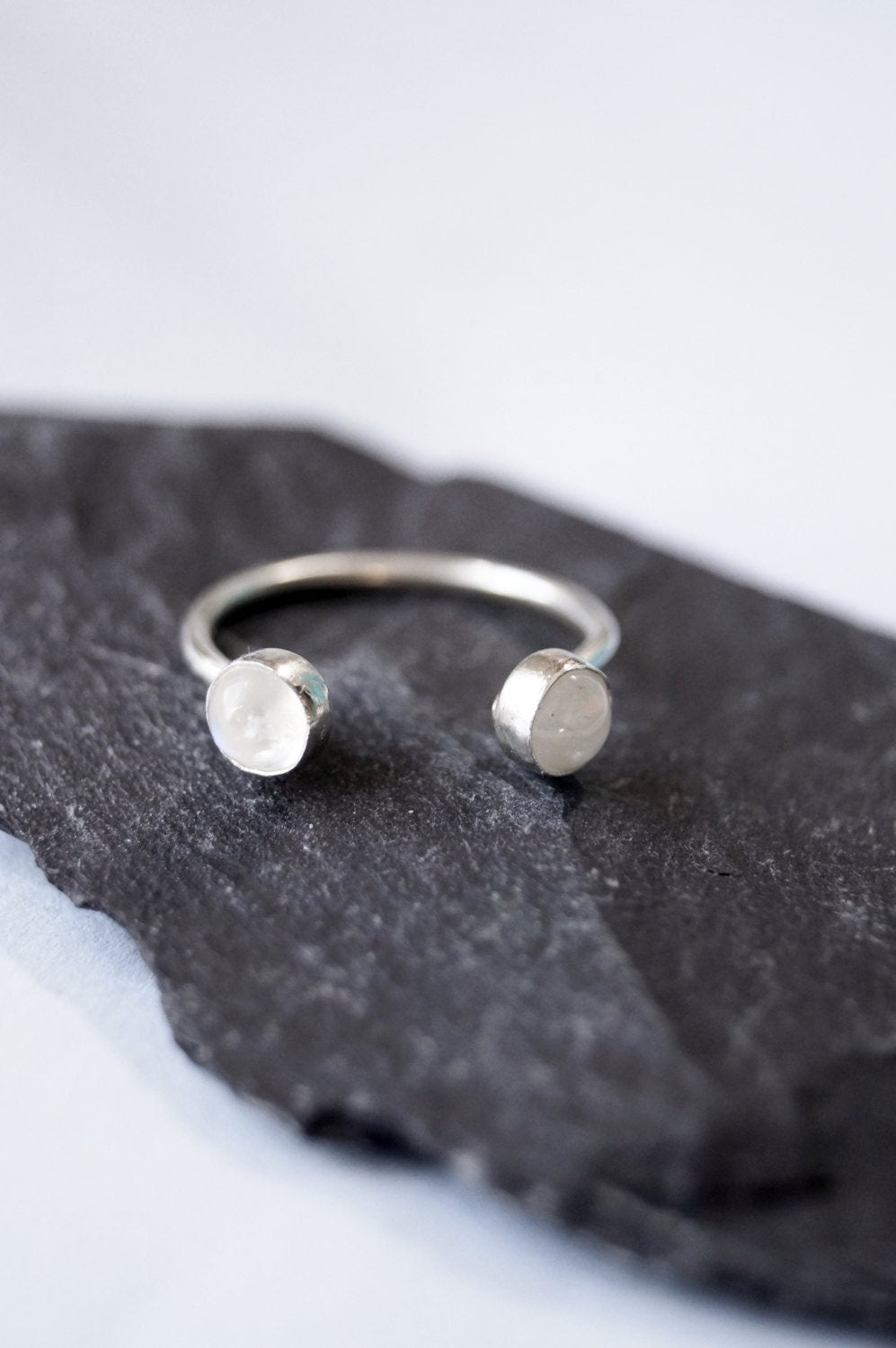 Double Moonstone Open Recycled Sterling Silver Ring