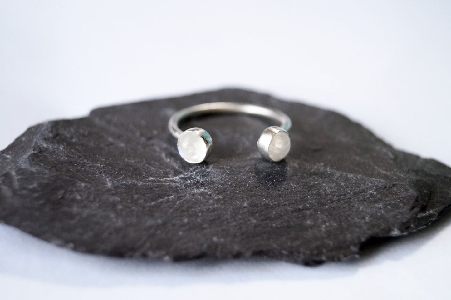Double Moonstone Open Recycled Sterling Silver Ring ~ statement, stacking, gemstone, birthstone, stackable, adjustable, moonstone