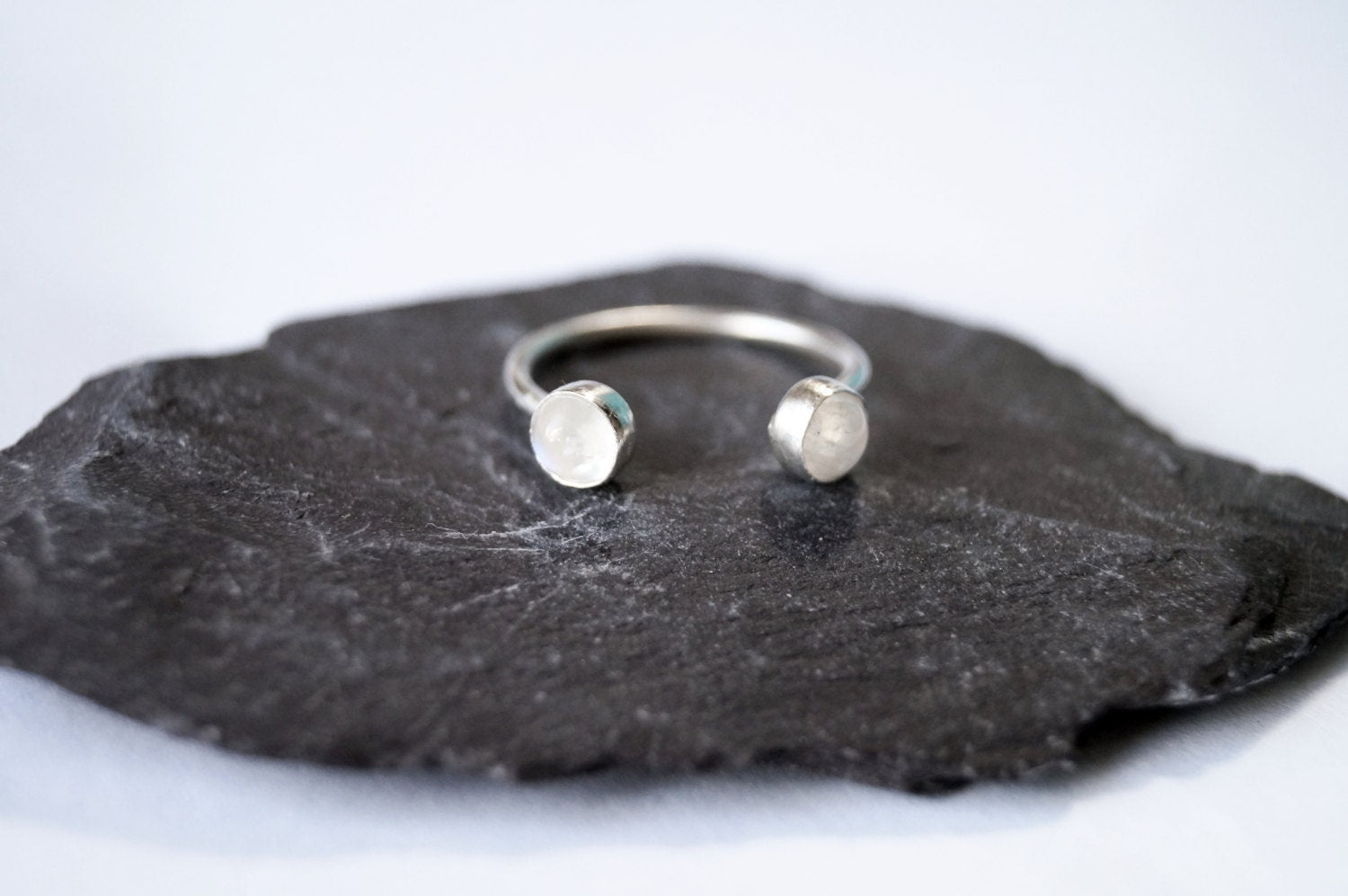 Double Moonstone Open Recycled Sterling Silver Ring ~ statement, stacking, gemstone, birthstone, stackable, adjustable, moonstone