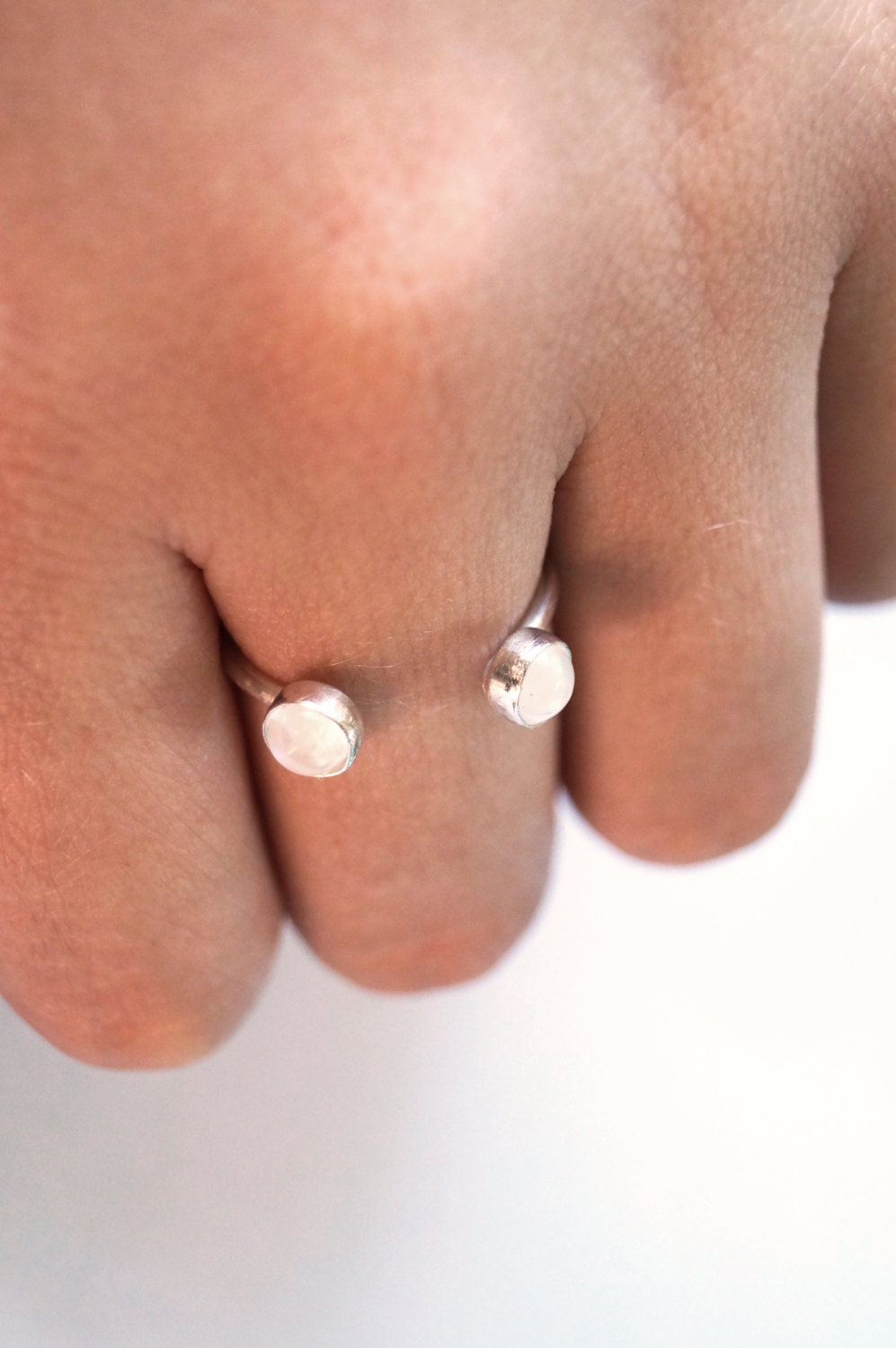 Double Moonstone Open Recycled Sterling Silver Ring ~ statement, stacking, gemstone, birthstone, stackable, adjustable, moonstone