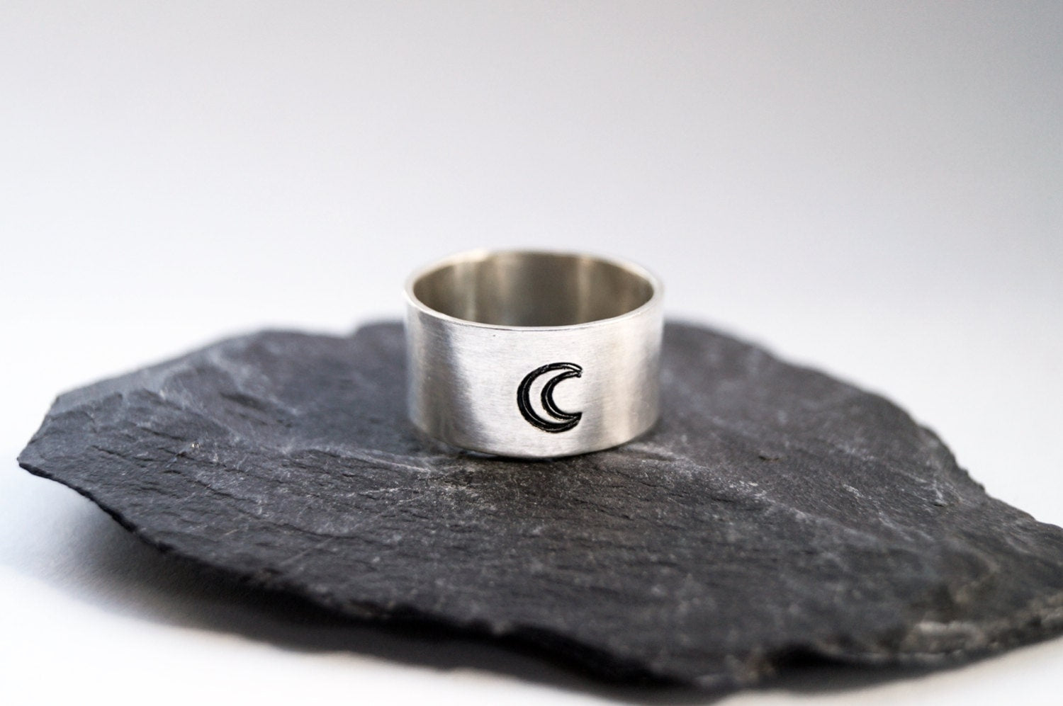 Recycled Sterling Silver Crescent Moon Wide Band