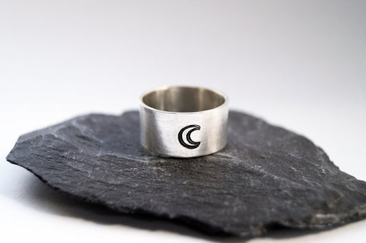 Recycled Sterling Silver Crescent Moon Wide Band