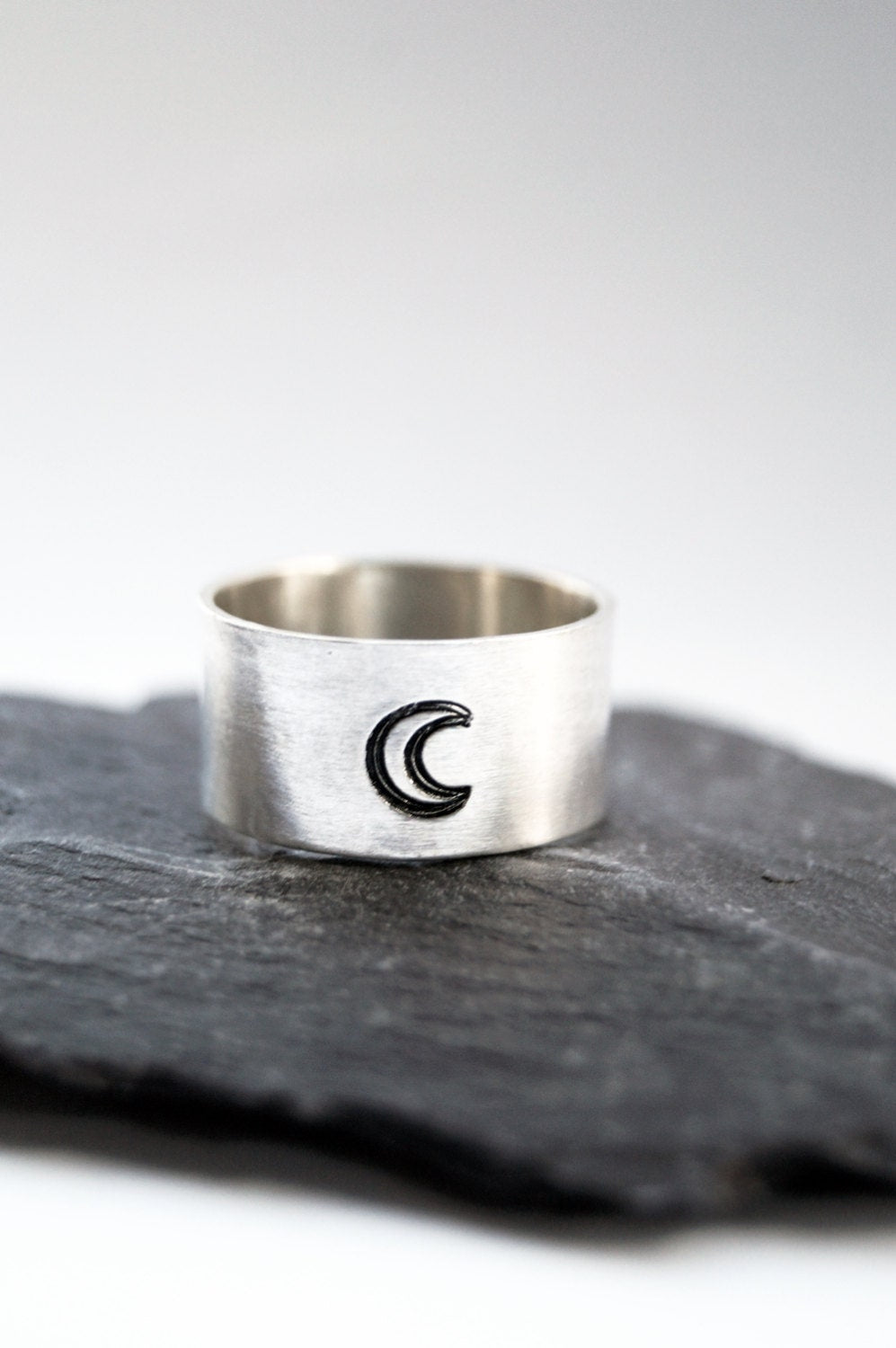 Recycled Sterling Silver Crescent Moon Wide Band