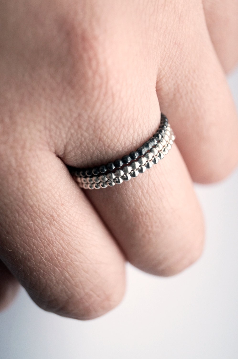 Three Ombre Beaded Recycled Sterling Silver Stacking Rings