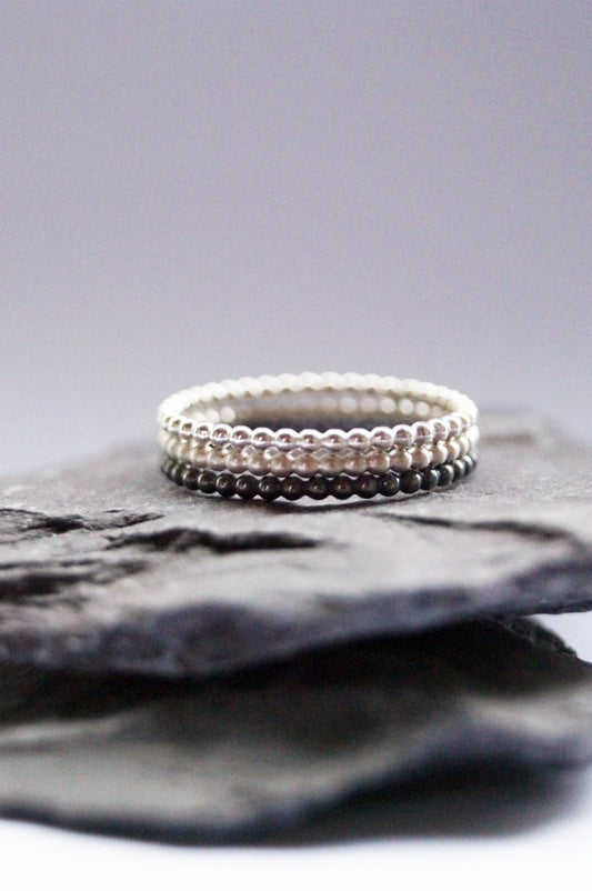 Three Ombre Beaded Recycled Sterling Silver Stacking Rings