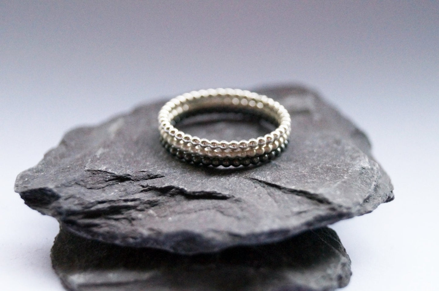 Three Ombre Beaded Recycled Sterling Silver Stacking Rings