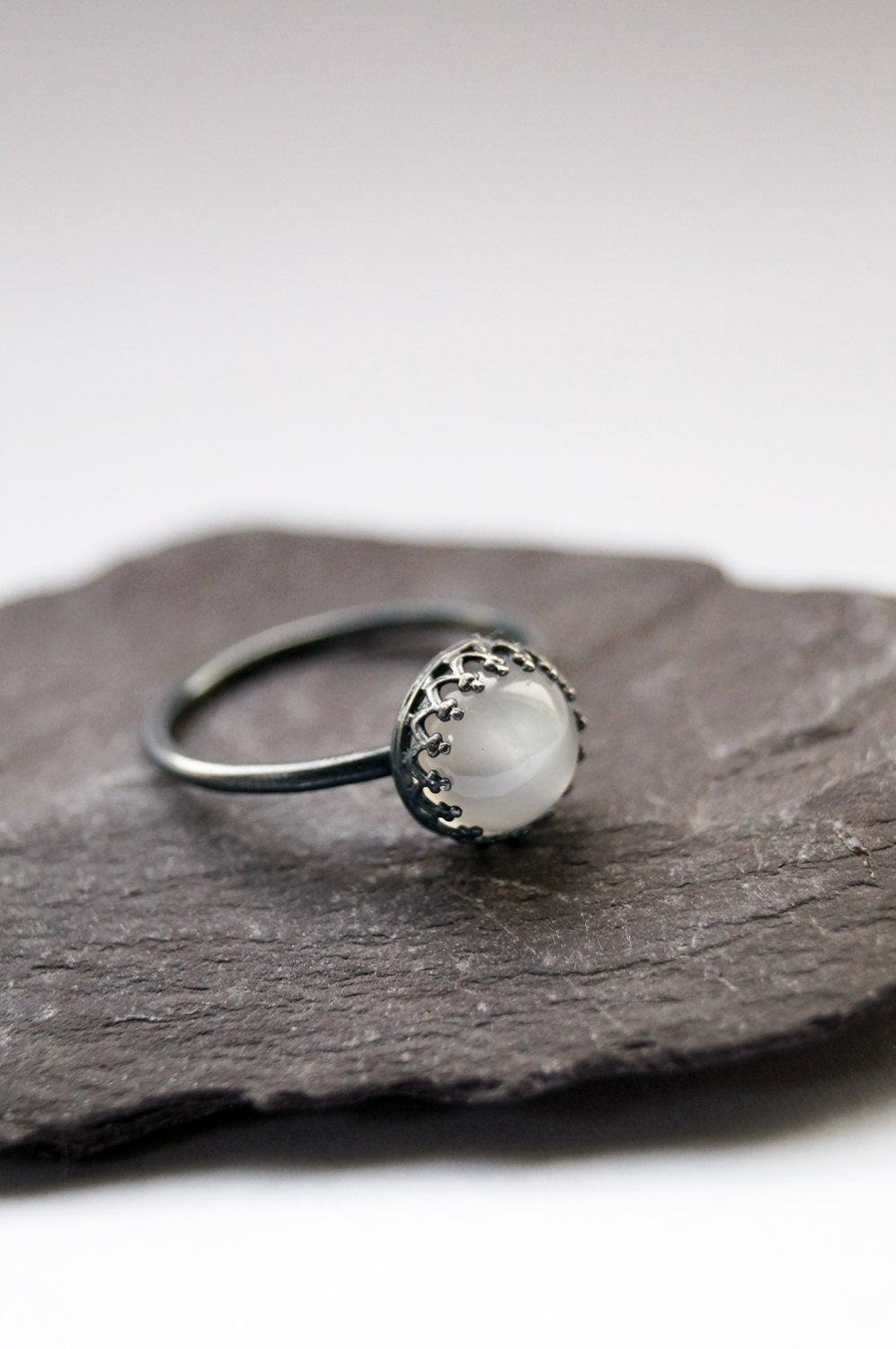 Gothic Crown Moonstone Recycled Sterling Silver Ring ~ statement ring, stacking ring, gemstone, unique, gothic, oxidised
