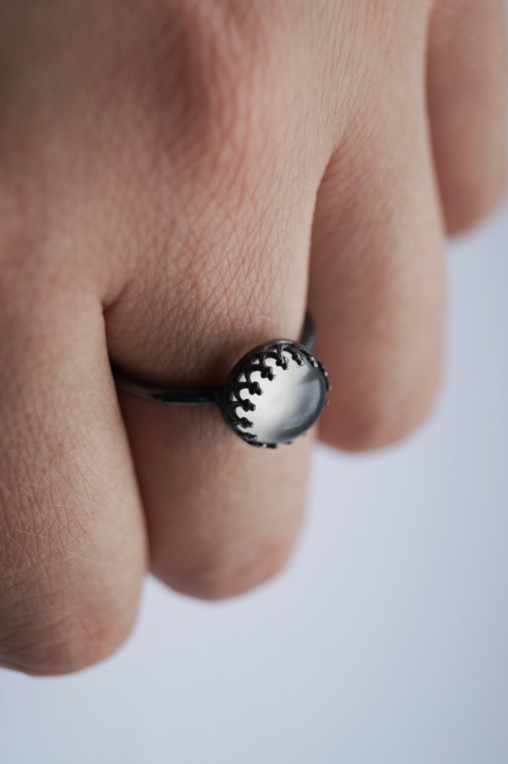 Gothic Crown Moonstone Recycled Sterling Silver Ring ~ statement ring, stacking ring, gemstone, unique, gothic, oxidised