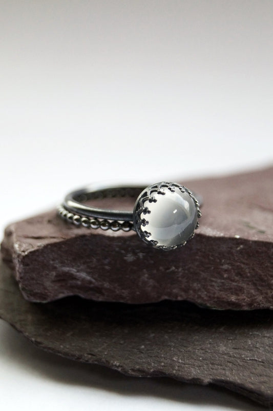 Gothic Crown Moonstone Recycled Sterling Silver Ring Stack