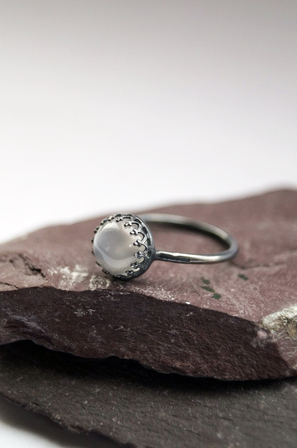 Gothic Crown Moonstone Recycled Sterling Silver Ring