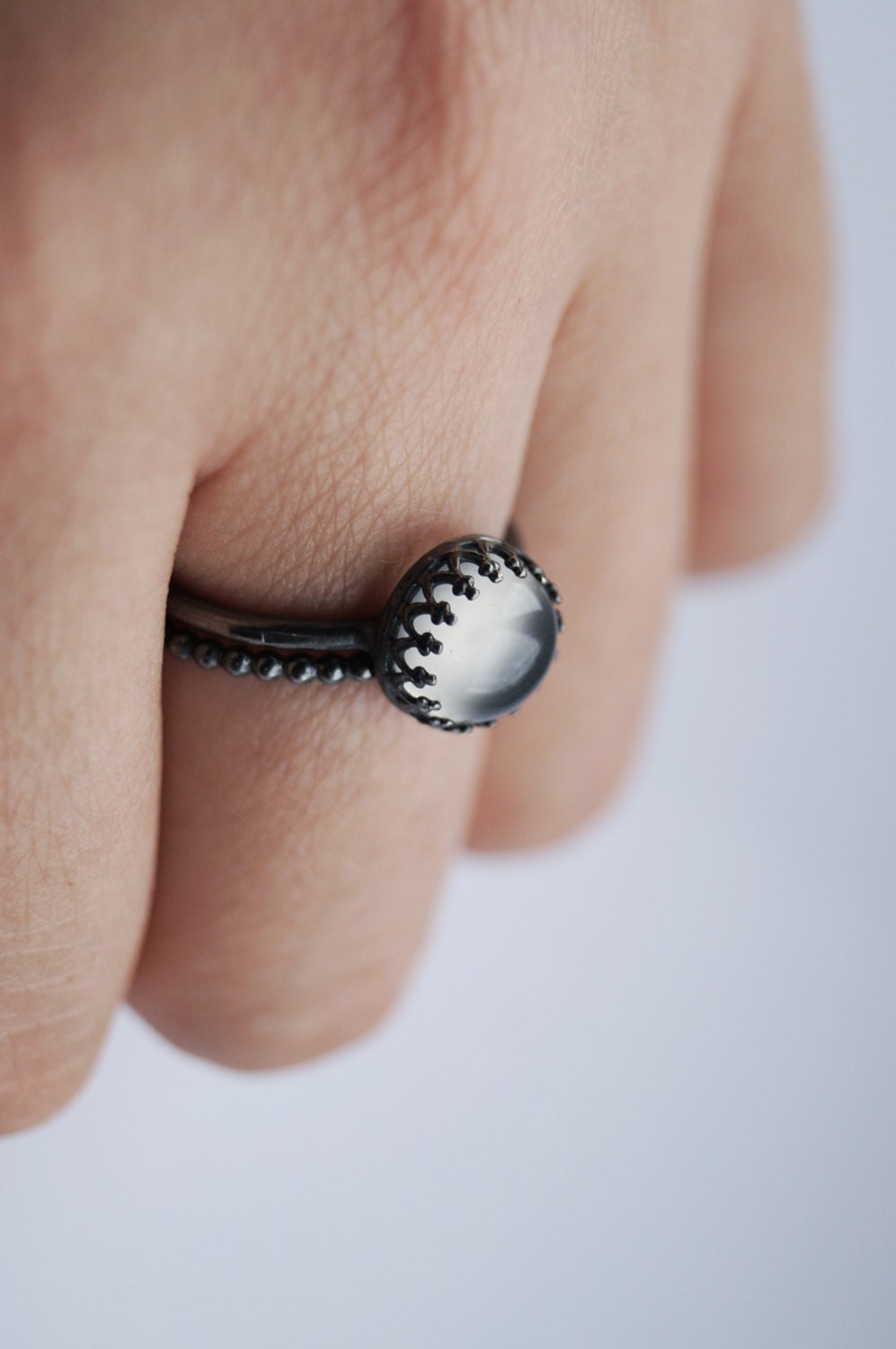 Gothic Crown Moonstone Recycled Sterling Silver Ring Stack ~ statement ring, stacking ring, gemstone, gothic, oxidised