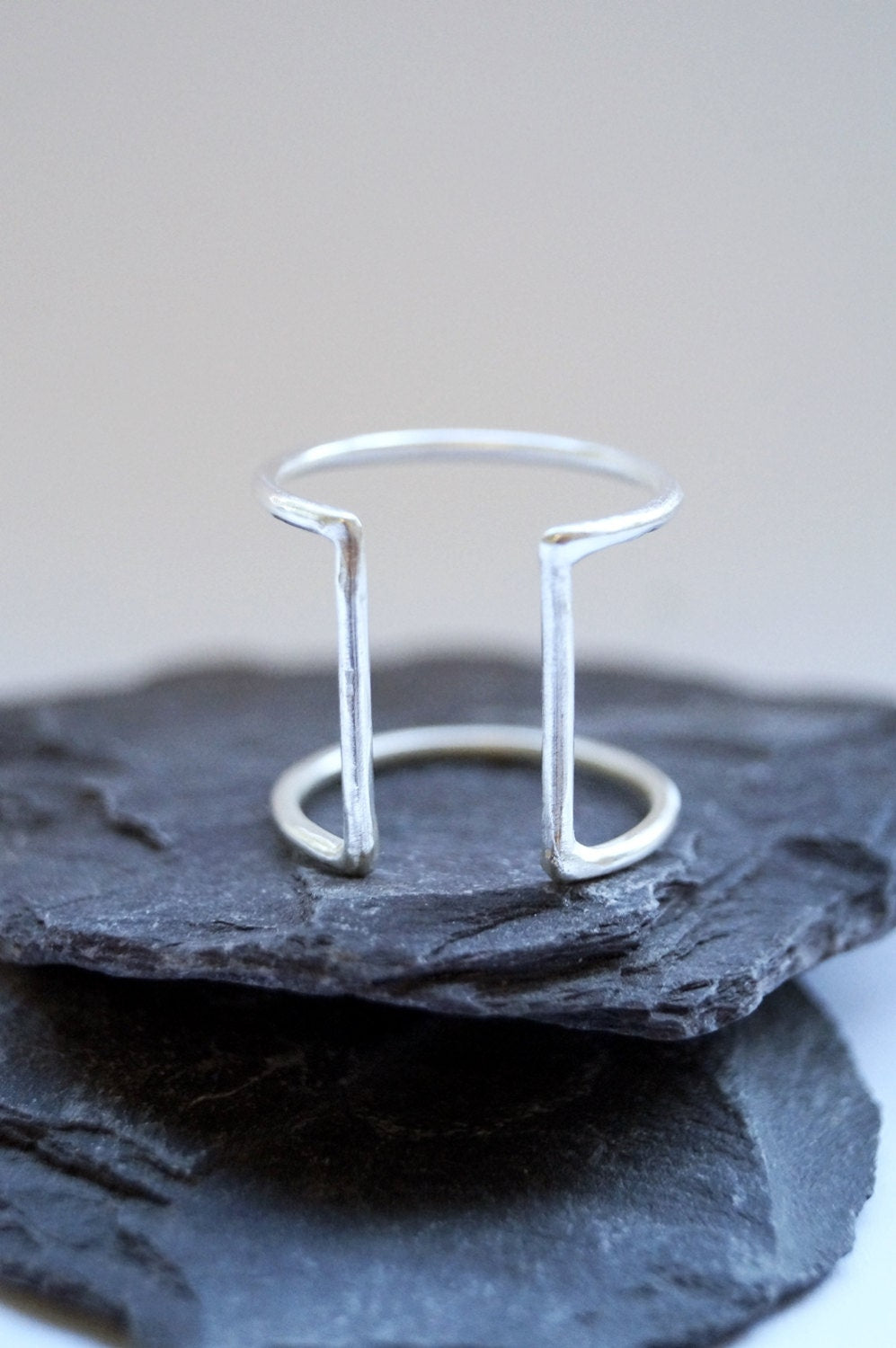 Recycled Sterling Silver Geometric Open Cage Ring