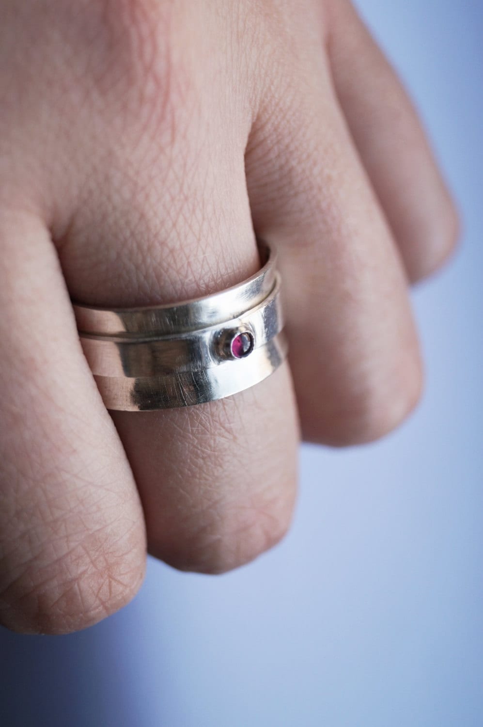 Fidget Ring Gemstone Wide Sterling Silver Spinner Ring ~ meditation ring, gemstone, garnet, statement, birthstone, anxiety, ADHD