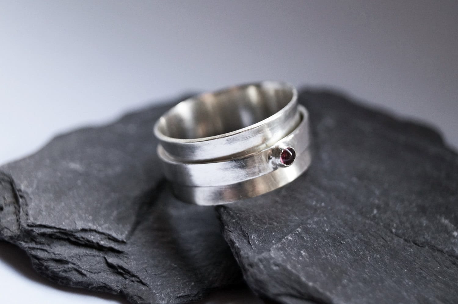 Fidget Ring Gemstone Wide Sterling Silver Spinner Ring