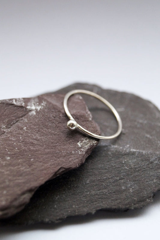 Skinny Sphere Sterling Silver Ring ~ stacking ring, dot, bead, ball, round, skinny, stackable, silver, recycled