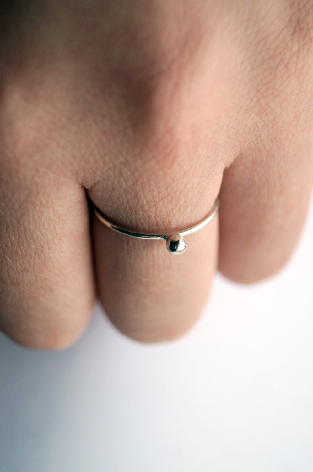 Skinny Sphere Sterling Silver Ring ~ stacking ring, dot, bead, ball, round, skinny, stackable, silver, recycled