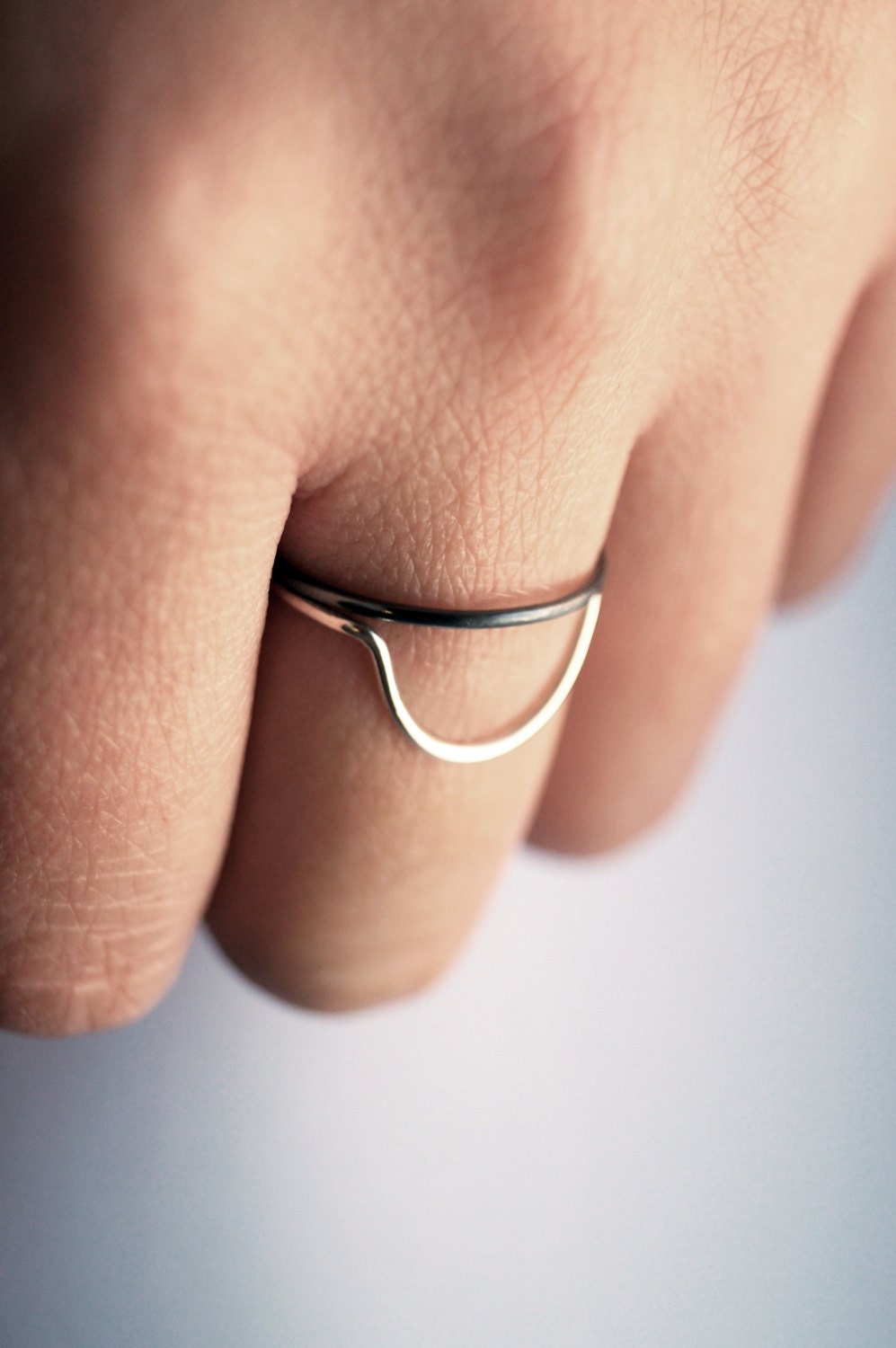 Recycled Sterling Silver Semicircle Stacking Rings - silver bands, oxidised, stackable, circle, moon
