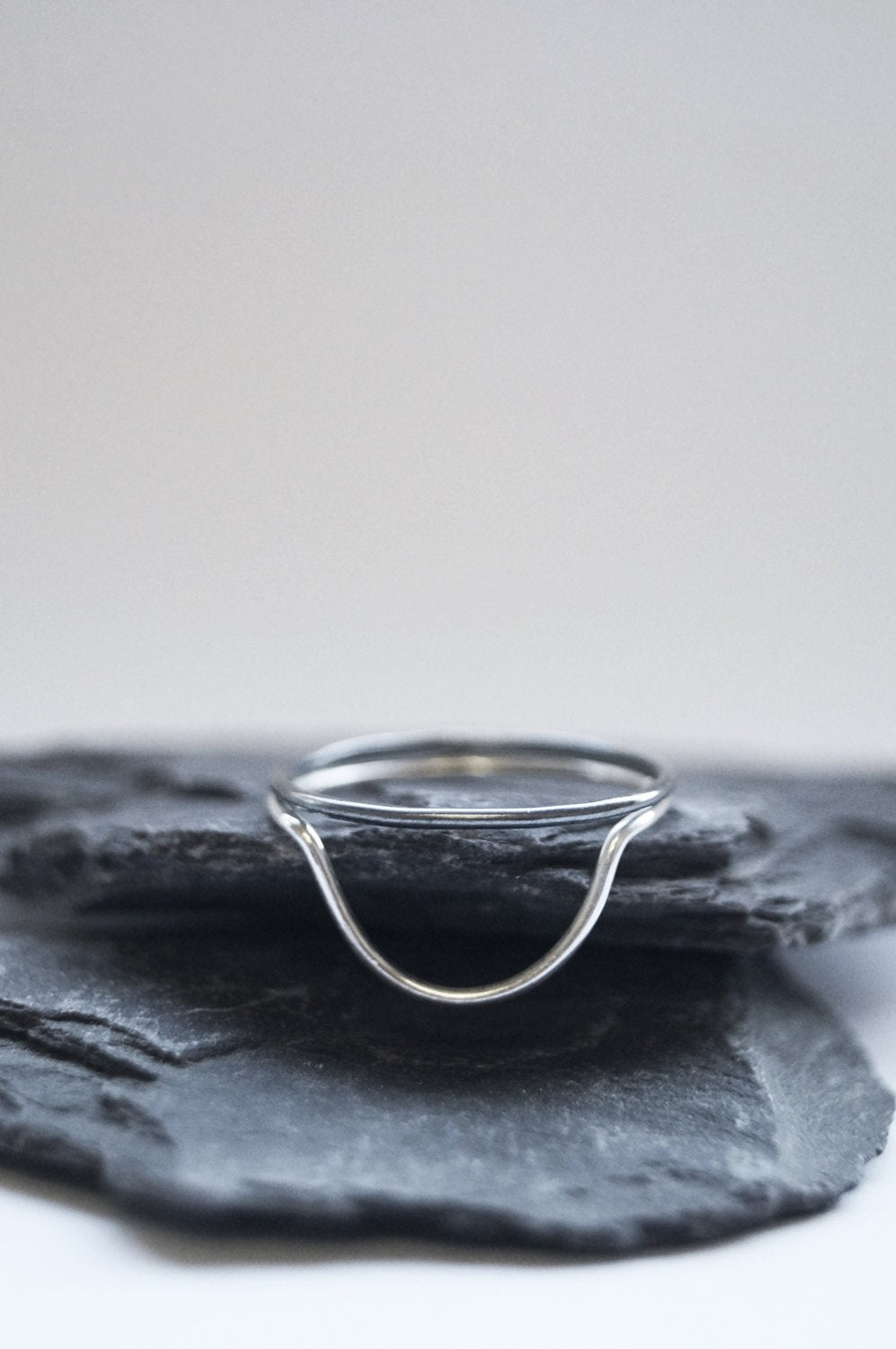 Recycled Sterling Silver Semicircle Stacking Rings - silver bands, oxidised, stackable, circle, moon