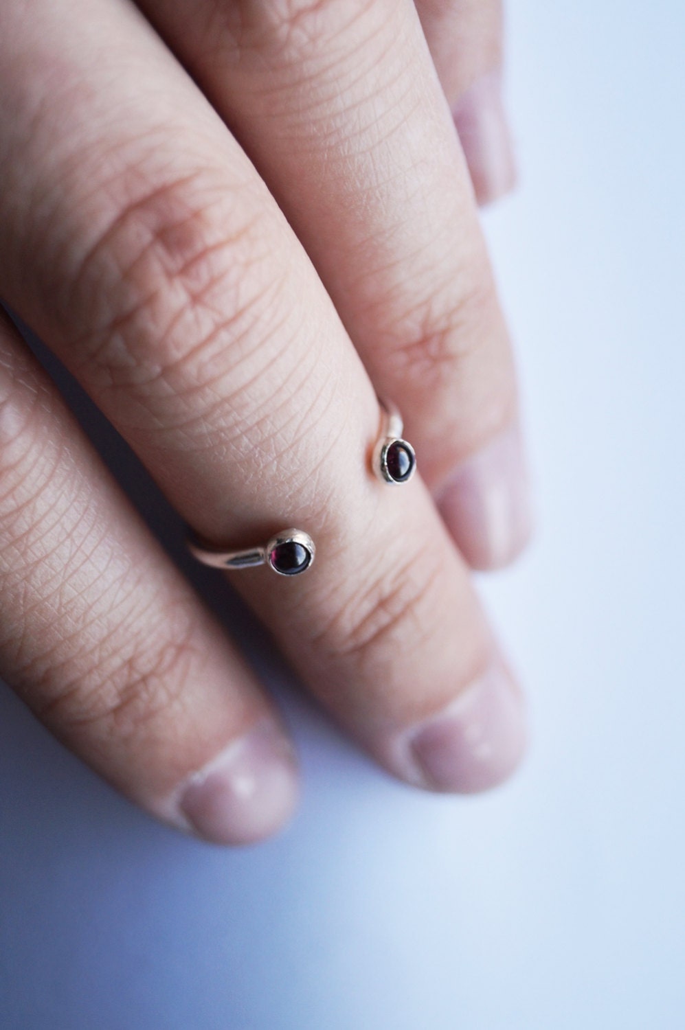 Gemstone Recycled Sterling Silver Open Midi Ring ~ sterling silver, midi, modern, statement, knuckle, open, adjustable, gemstone, garnet