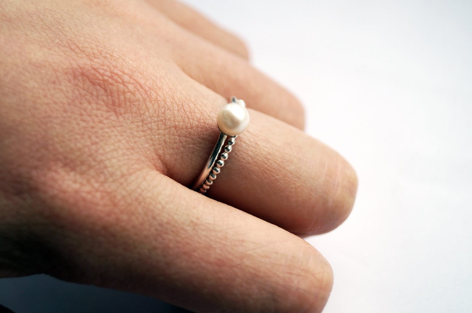 Freshwater Pearl & Beaded Duo ~ statement ring, stacking ring, gemstone, unique, pearl, wedding, bridesmaid, bands, recycled