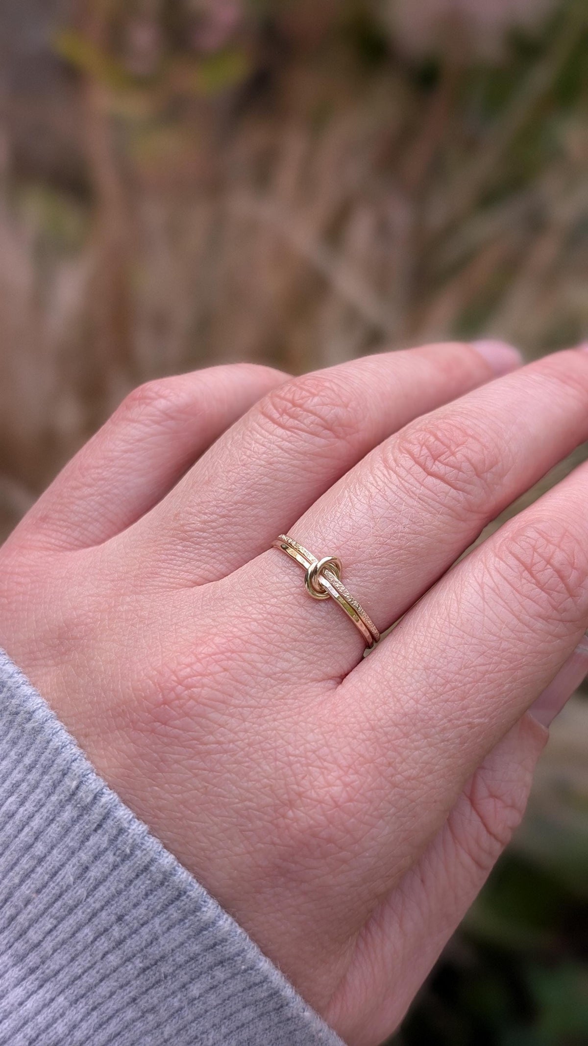Interlocking Fidget Ring Skinny Stardust & Hammered 9ct Gold ~ Spinner Ring, Meditation, Recycled Metal