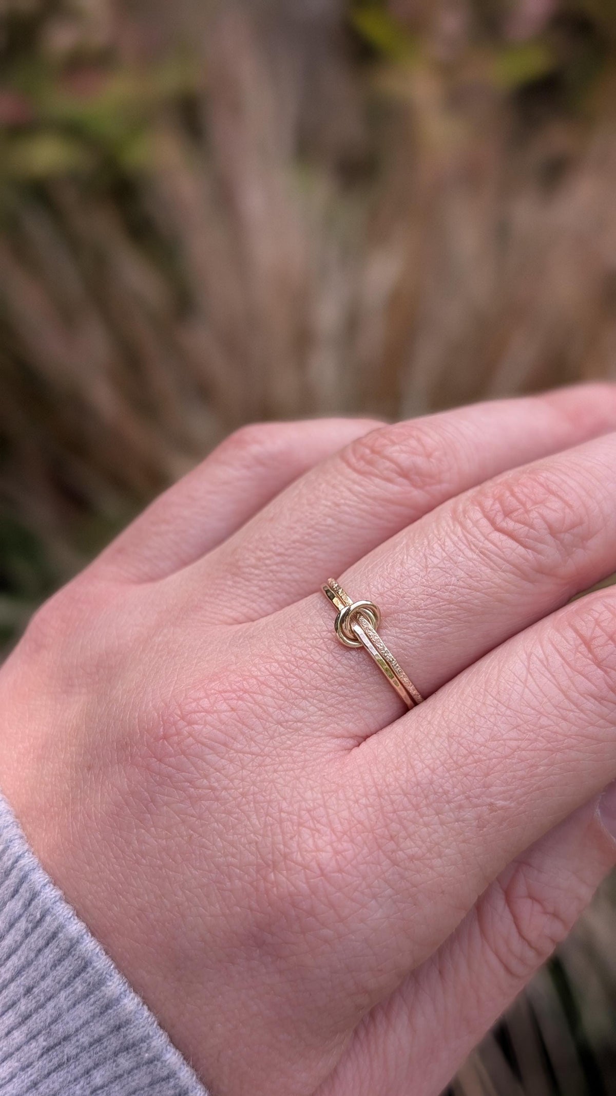 Interlocking Fidget Ring Skinny Stardust & Hammered 9ct Gold ~ Spinner Ring, Meditation, Recycled Metal