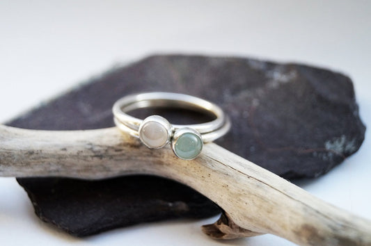 Moonstone & Aventurine Recycled Sterling Silver Stacking Rings