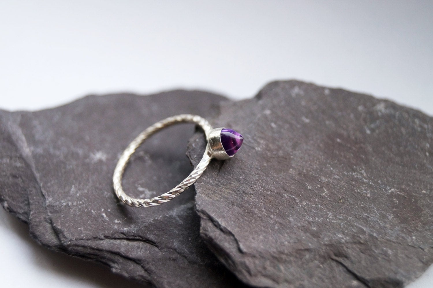 Amethyst Bullet Weaved Sterling Silver Ring ~ statement ring, stacking ring, gemstone, unique, modern, birthstone, solitaire