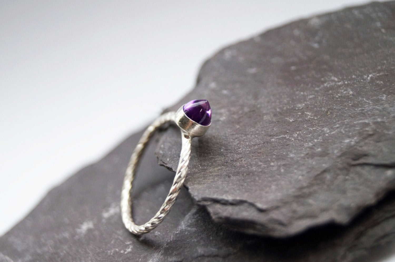 Amethyst Bullet Weaved Sterling Silver Ring ~ statement ring, stacking ring, gemstone, unique, modern, birthstone, solitaire