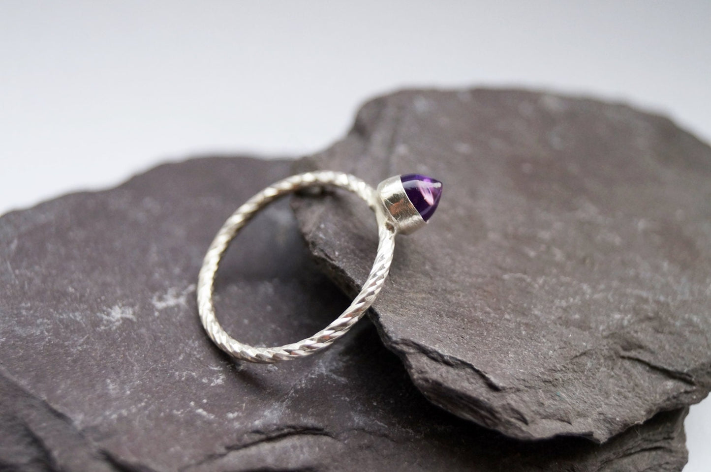 Amethyst Bullet Weaved Sterling Silver Ring