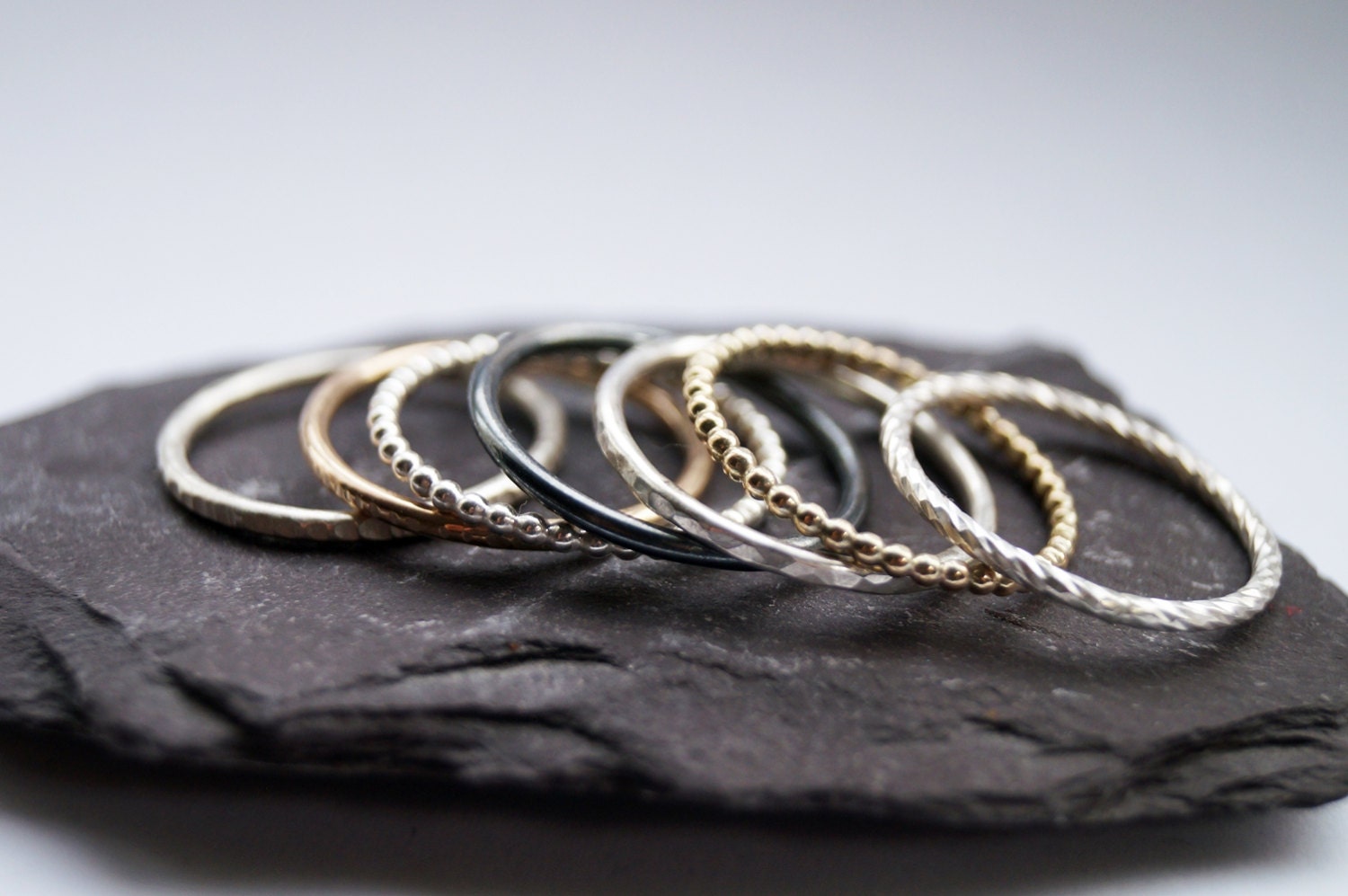 9ct Recycled Gold & Sterling Silver Seven Stack