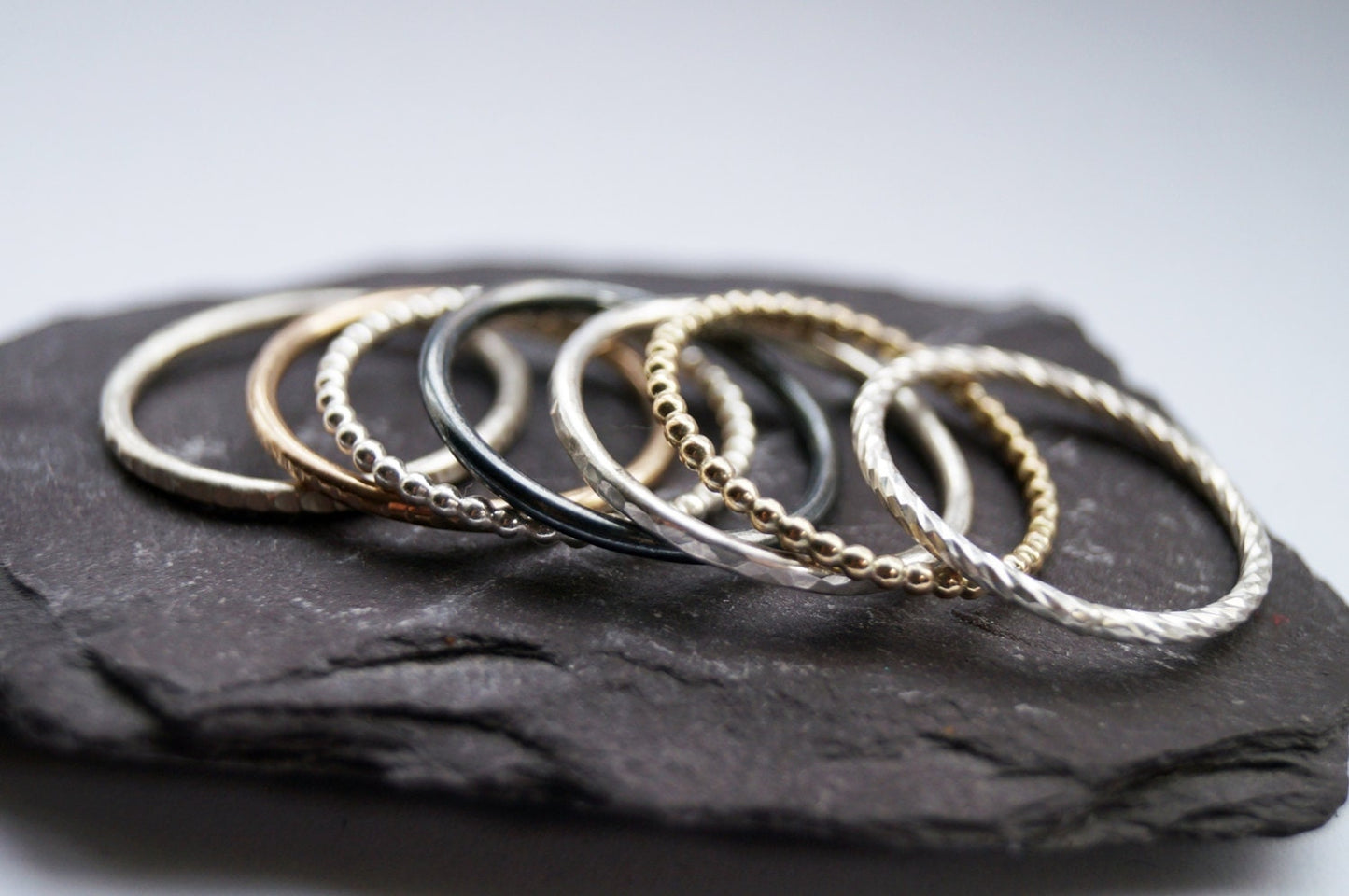 9ct Recycled Gold & Sterling Silver Seven Stack
