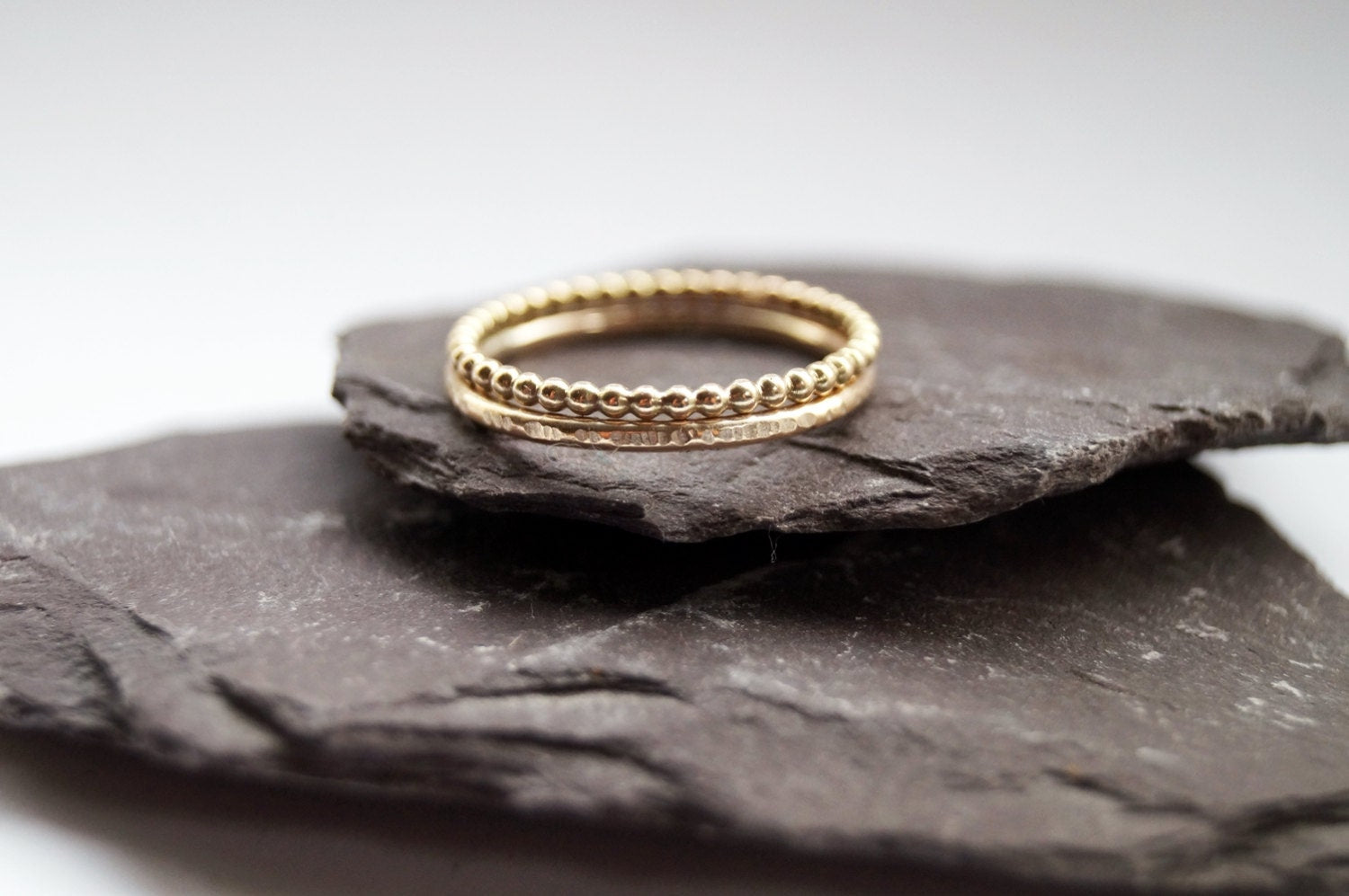 Hammered & Beaded Solid Recycled 9ct Gold Stacking Rings