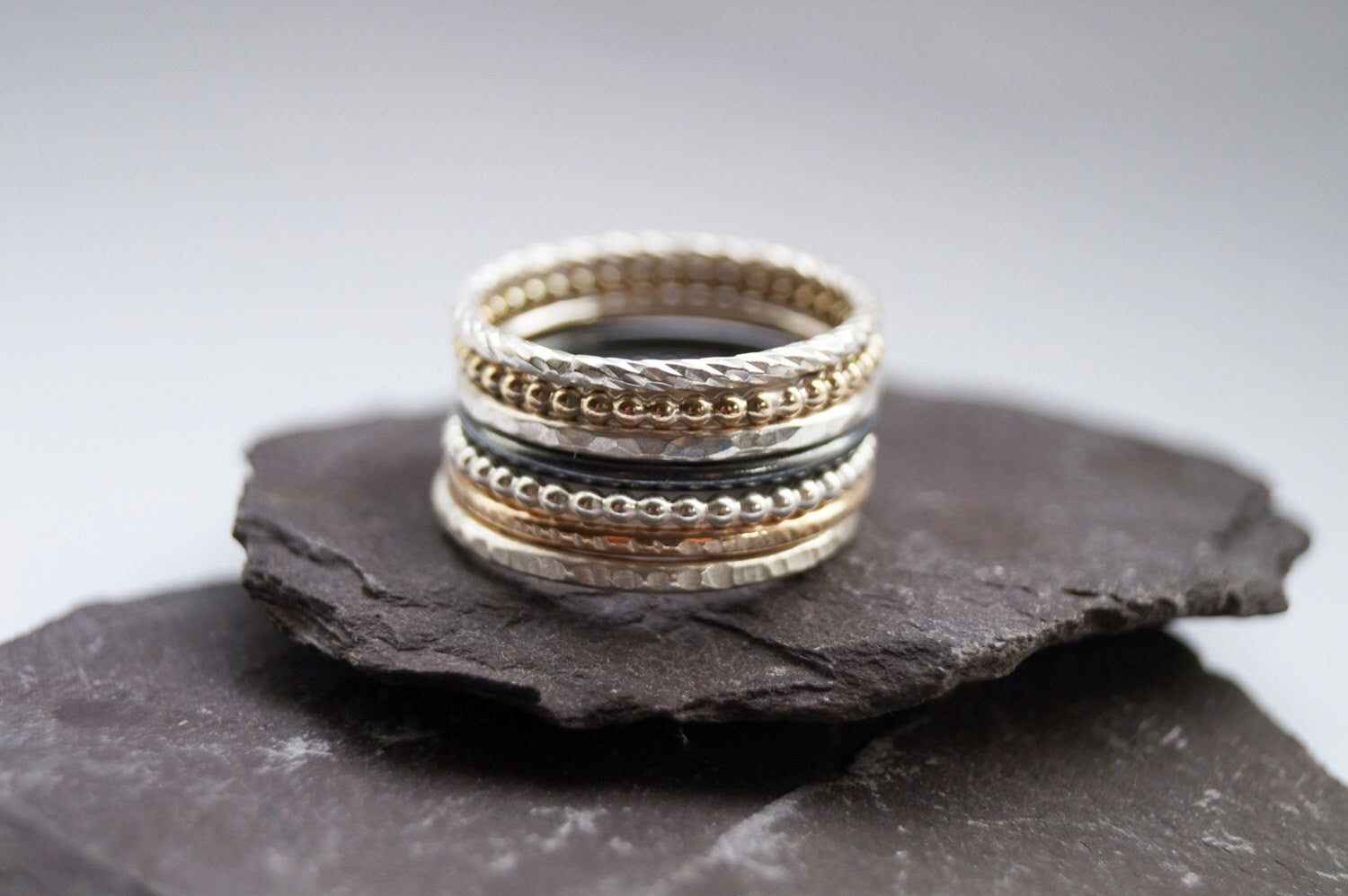 9ct Recycled Gold & Sterling Silver Seven Stack