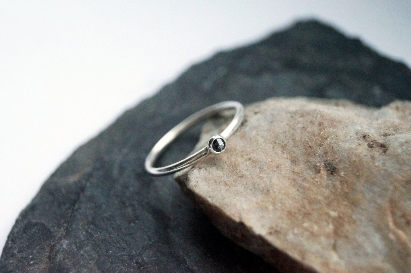 Black Diamond Recycled Sterling Silver Stacking Ring ~ statement ring,gemstone,birthstone, diamond, stackable