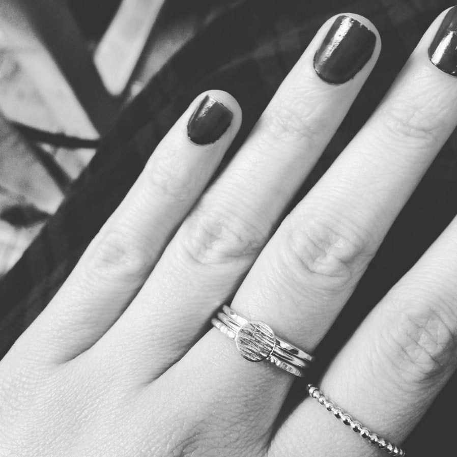 Hammered Disc Silver Stacking Rings