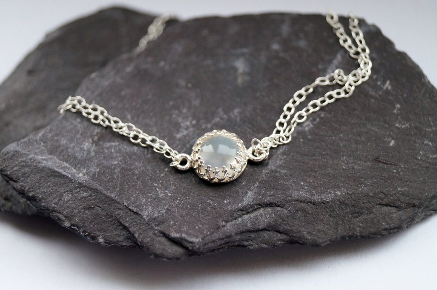 Moonstone Crown Sterling Silver Chain Bracelet