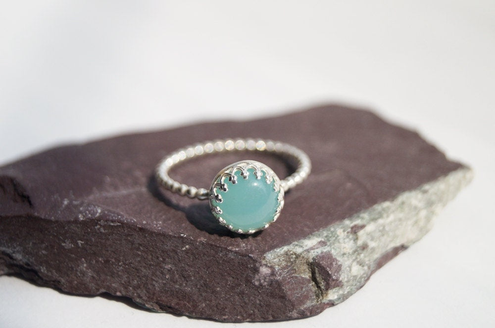 Amazonite Beaded Crown Recycled Sterling Silver Ring