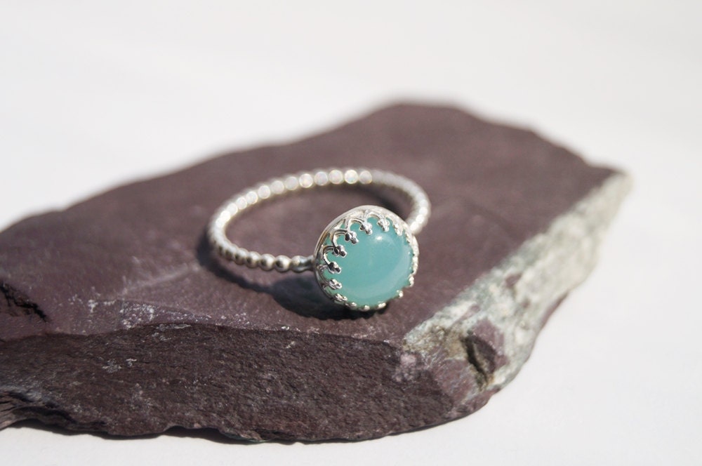 Amazonite Beaded Crown Recycled Sterling Silver Ring ~ statement ring, gothic, victorian, solitaire, birthstone