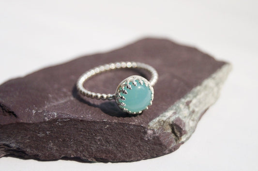 Amazonite Beaded Crown Recycled Sterling Silver Ring