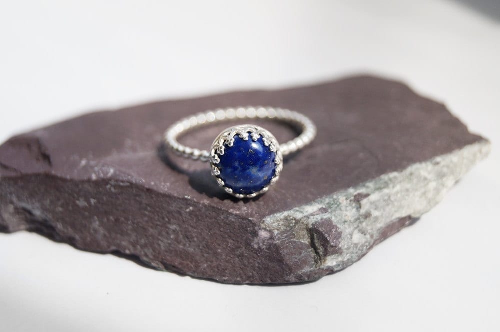 Lapis Lazuli Beaded Crown Recycled Sterling Silver Ring ~ statement ring, stacking ring, gemstone
