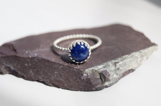 Lapis Lazuli Beaded Crown Recycled Sterling Silver Ring