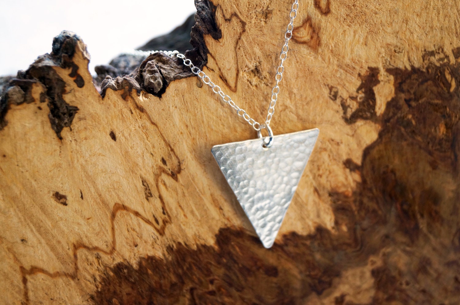 Dimpled Large Triangle Sterling Silver Necklace