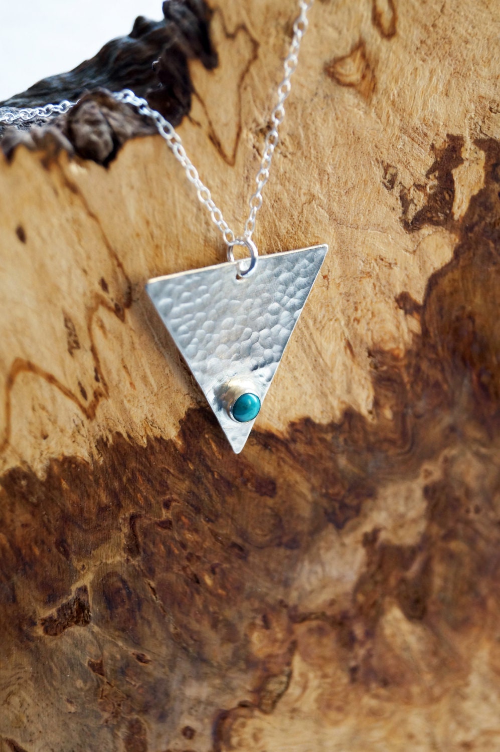Turquoise Dimpled Large Triangle Sterling Silver Necklace