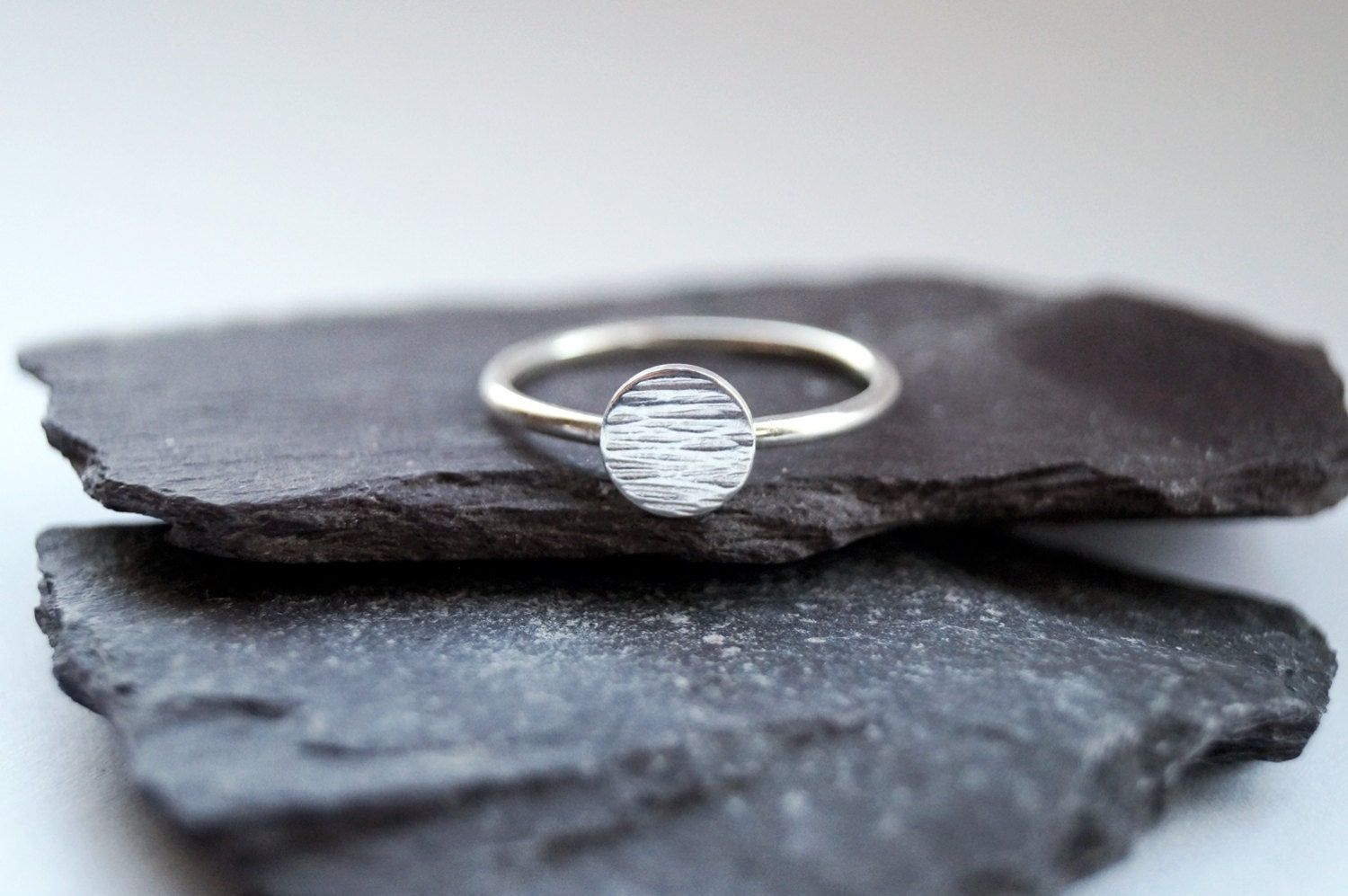 Hammered Disc Sterling Silver Ring ~ statement ring, hammered, modern, texture, disc, round, stacking ring, stackable, recycled