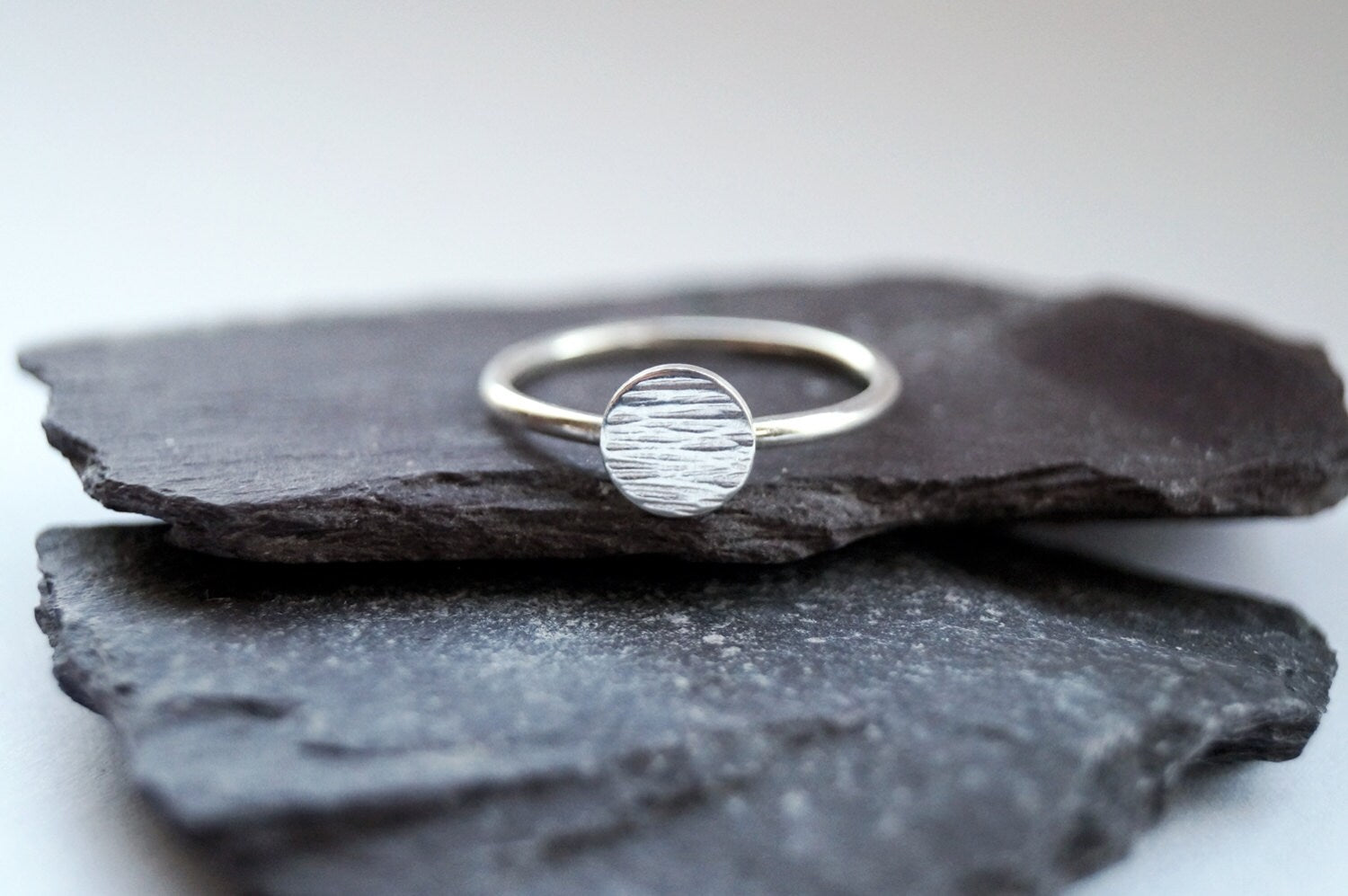 Hammered Disc Sterling Silver Ring