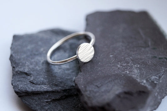Hammered Disc Sterling Silver Ring ~ statement ring, hammered, modern, texture, disc, round, stacking ring, stackable, recycled